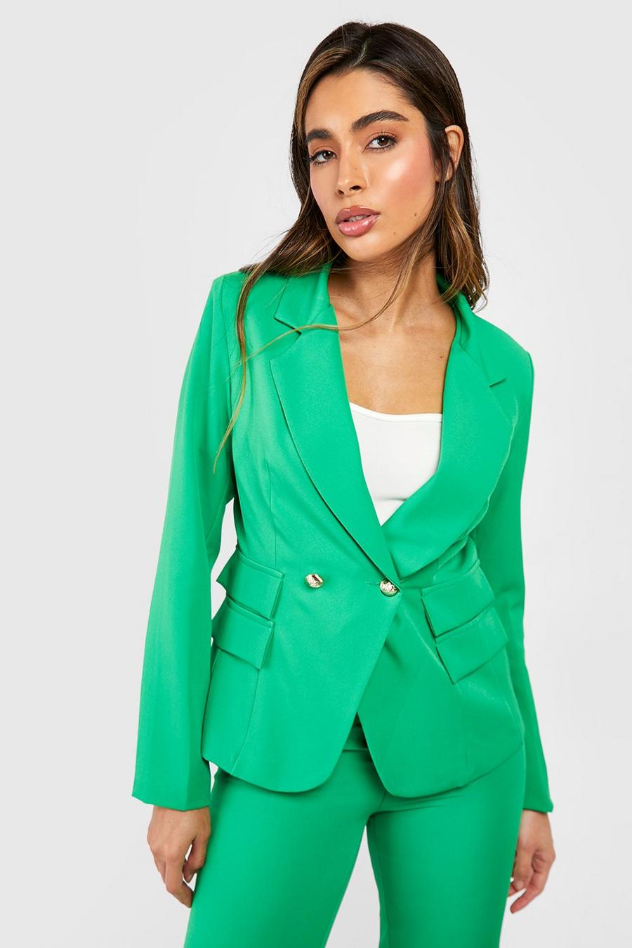 Apple green Double Pocket Detail Fitted Tailored Blazer